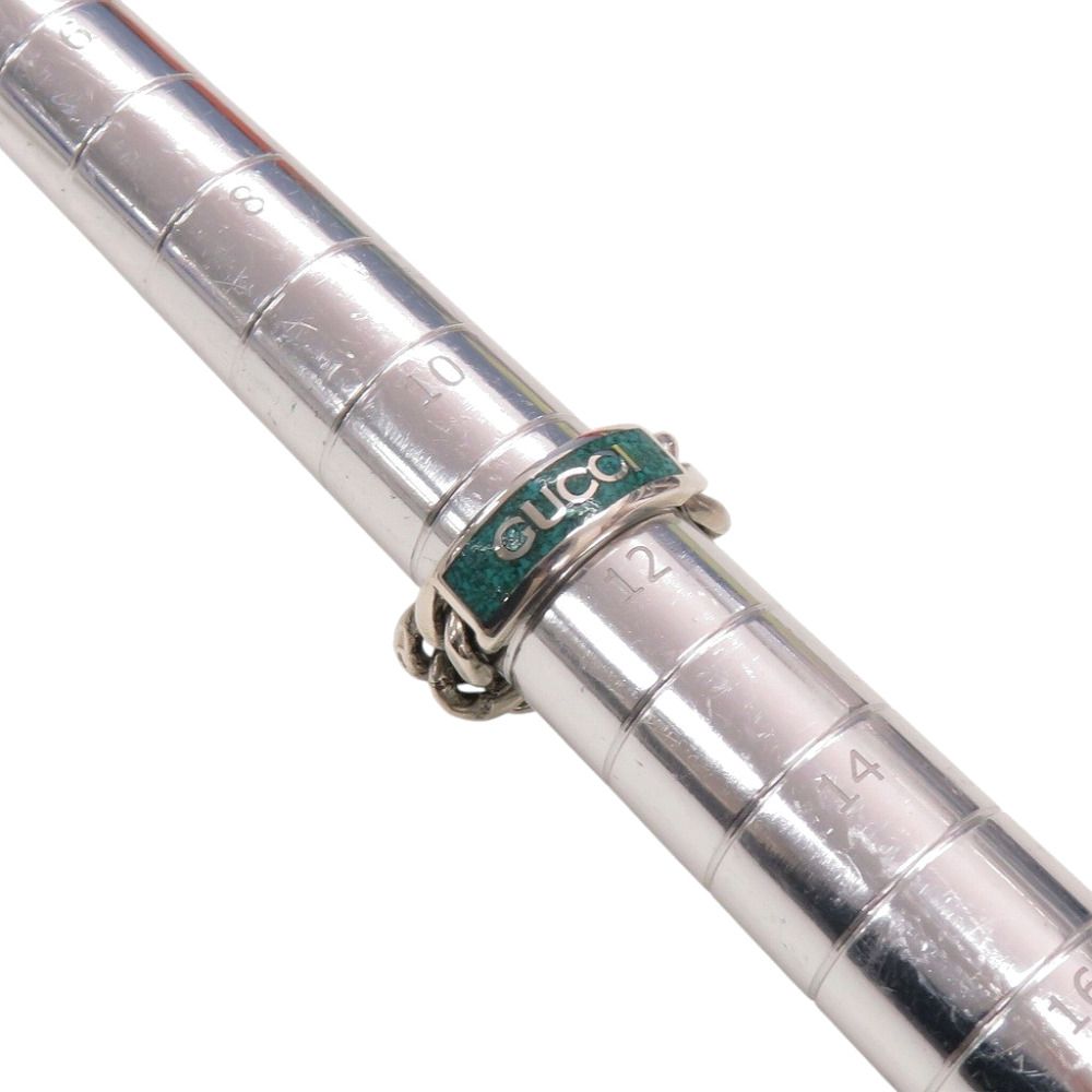 Gucci Chain Ring Logo Plate 925 Sterling Silver Green — view 6