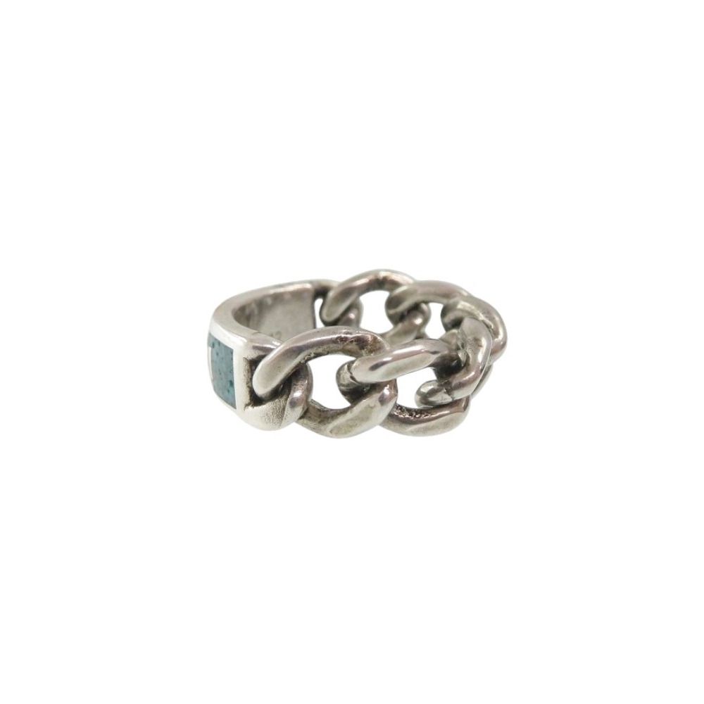 Gucci Chain Ring Logo Plate 925 Sterling Silver Green — view 3