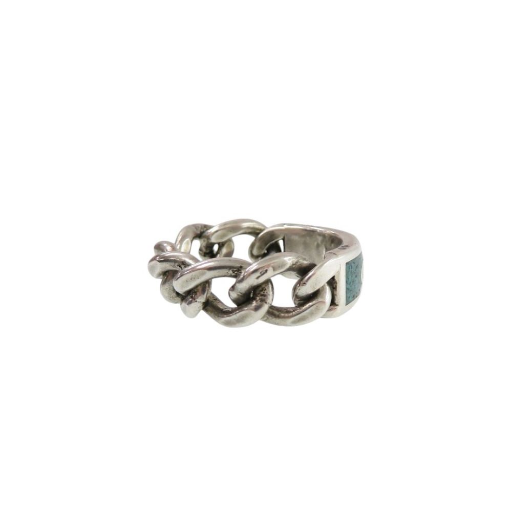 Gucci Chain Ring Logo Plate 925 Sterling Silver Green — view 4