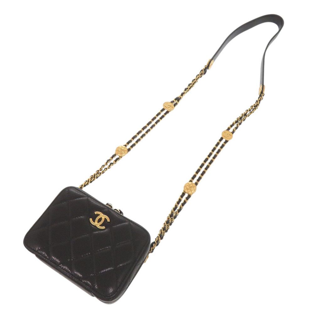Chanel CC Logo Quilted Mini Camera Bag Caviar Leather Black Gold Chain — view 5