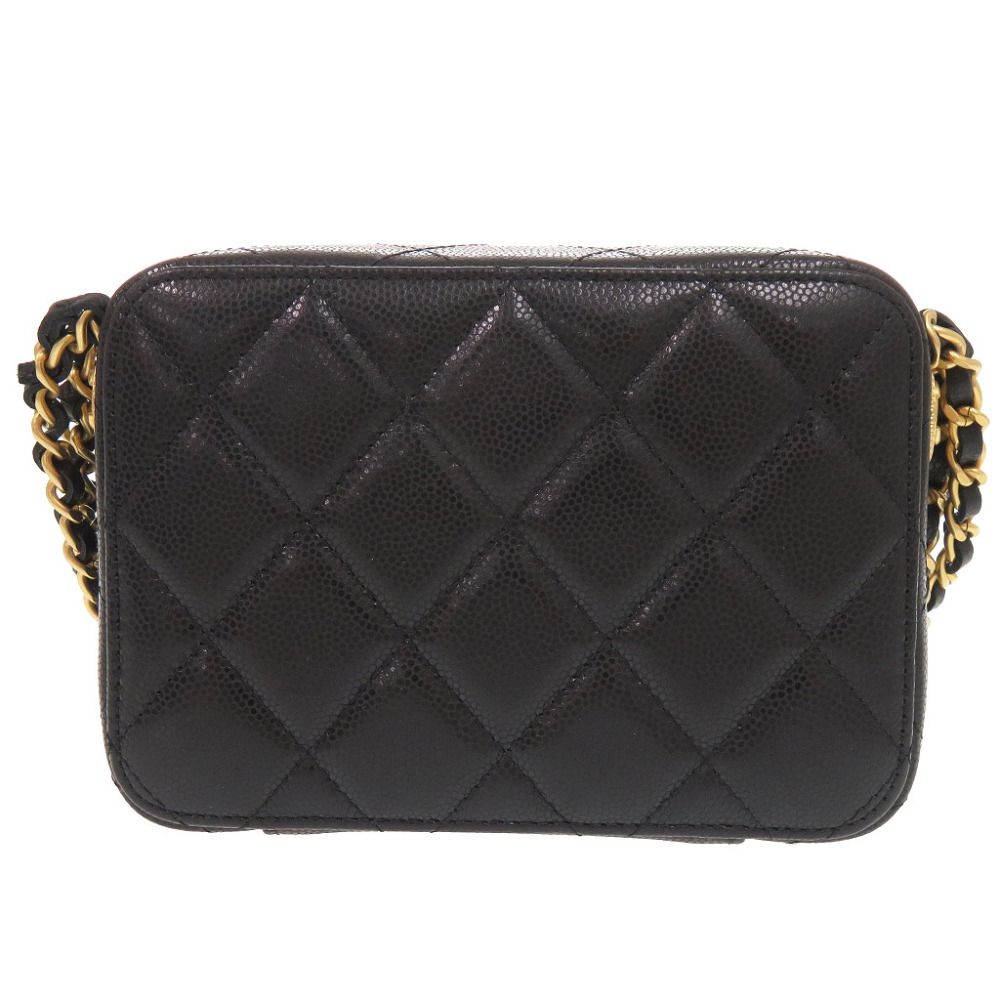 Chanel CC Logo Quilted Mini Camera Bag Caviar Leather Black Gold Chain — view 2