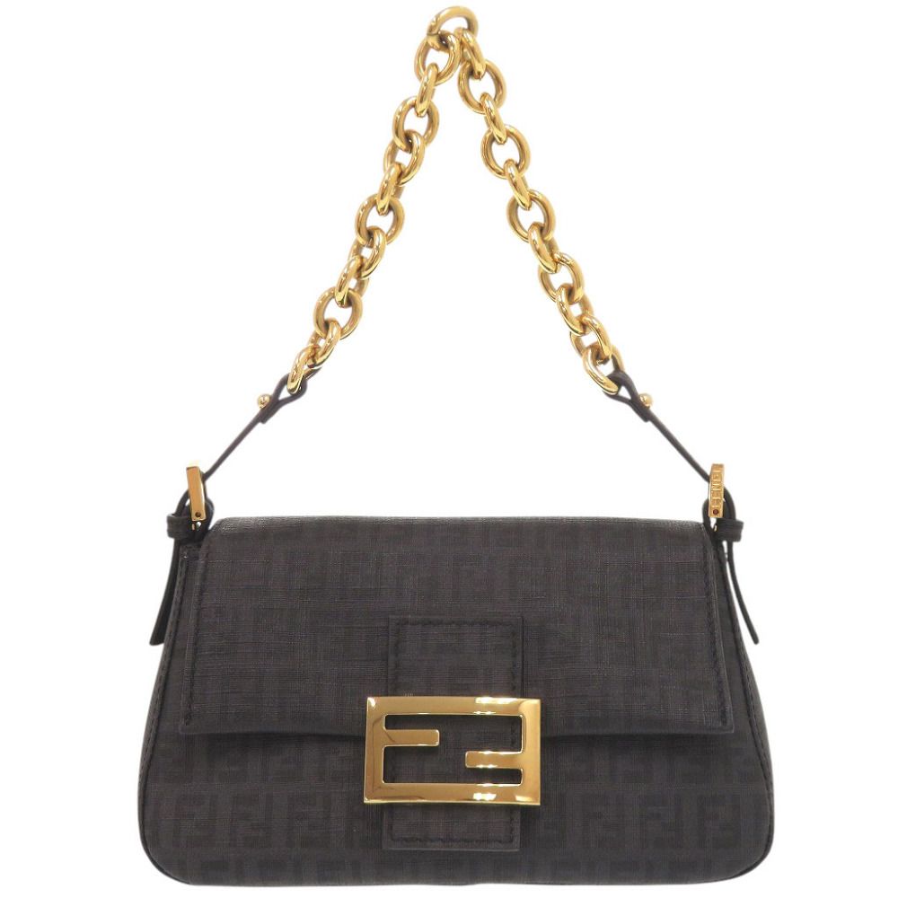 Fendi Zucchino Pattern Mini Mamma Bucket Gray Chain Shoulder Bag
