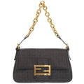 Fendi Zucchino Pattern Mini Mamma Bucket Gray Chain Shoulder Bag