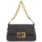 Fendi Zucchino Pattern Mini Mamma Bucket Gray Chain Shoulder Bag