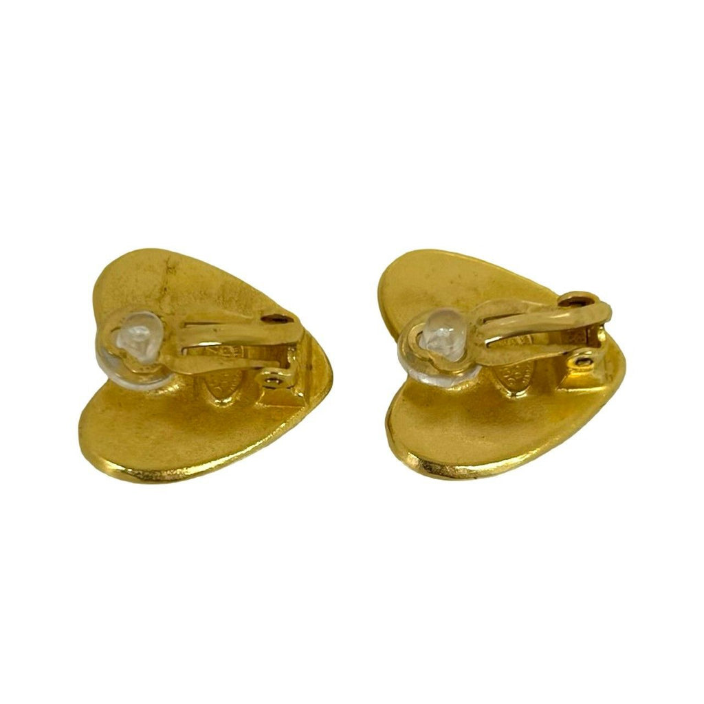 Chanel With Rice CC Logo Heart Motif Earrings Accessory Gold — view 6