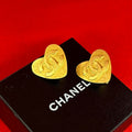 Chanel With Rice CC Logo Heart Motif Earrings Accessory Gold