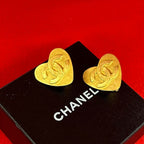 Chanel With Rice CC Logo Heart Motif Earrings Accessory Gold