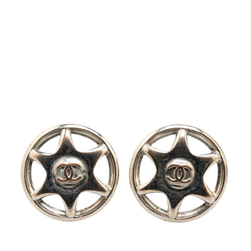 Chanel CC Logo Earrings Silver Metal