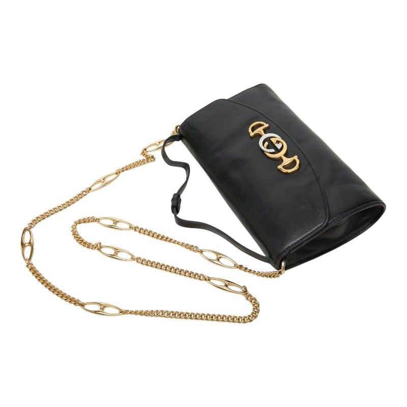 Gucci Chain Shoulder Bag Black Leather — view 4