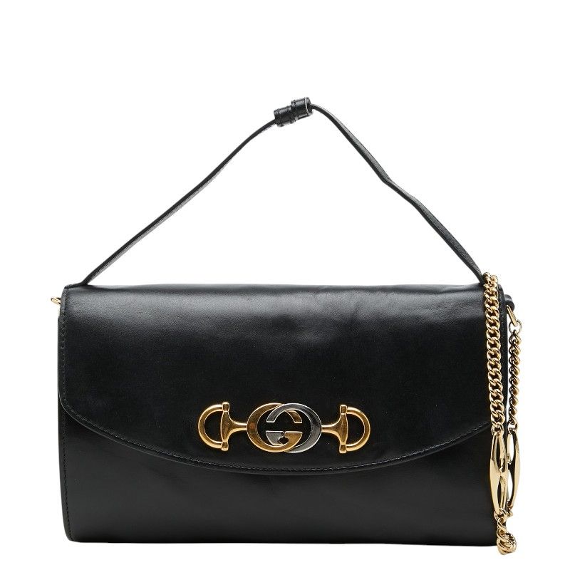 Gucci Chain Shoulder Bag Black Leather