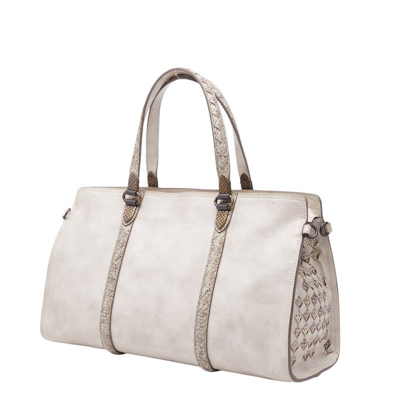 Bottega Veneta Intrecht Handbag Ivory Beige Gold Leather — view 2