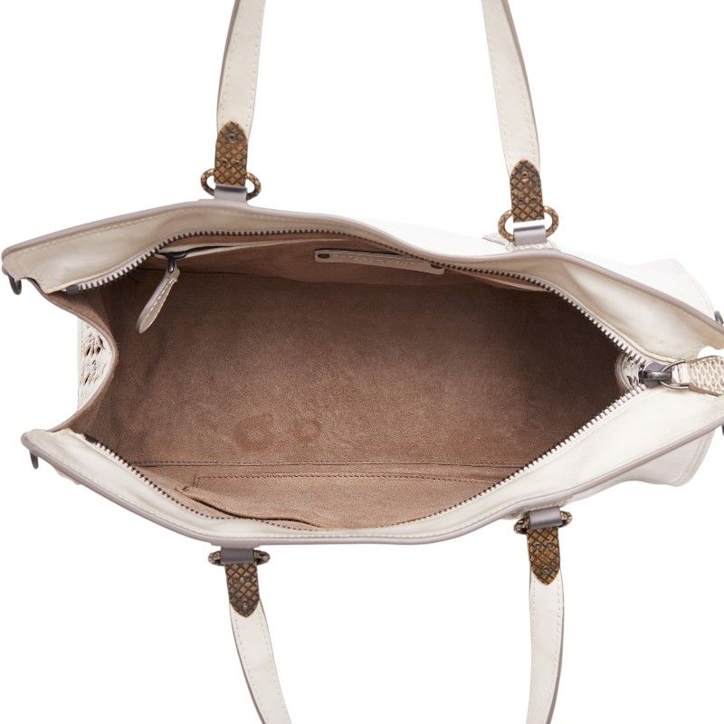 Bottega Veneta Intrecht Handbag Ivory Beige Gold Leather — view 8