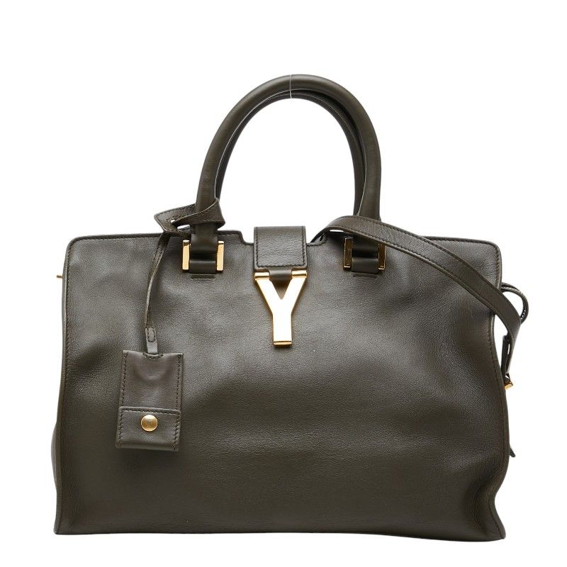 Saint Laurent Line Petite Cabas 2-Way Shoulder Bag Khaki Green Leather