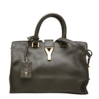 Saint Laurent Line Petite Cabas 2-Way Shoulder Bag Khaki Green Leather