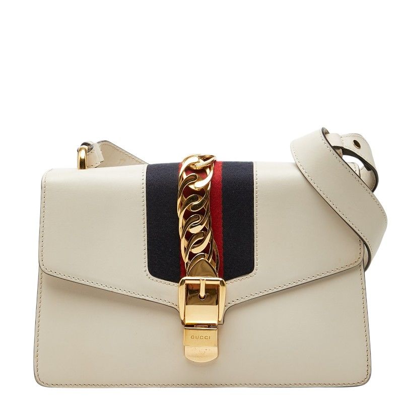 Gucci Sherry Line Sylvie 2-Way Shoulder Bag White Ivory Leather