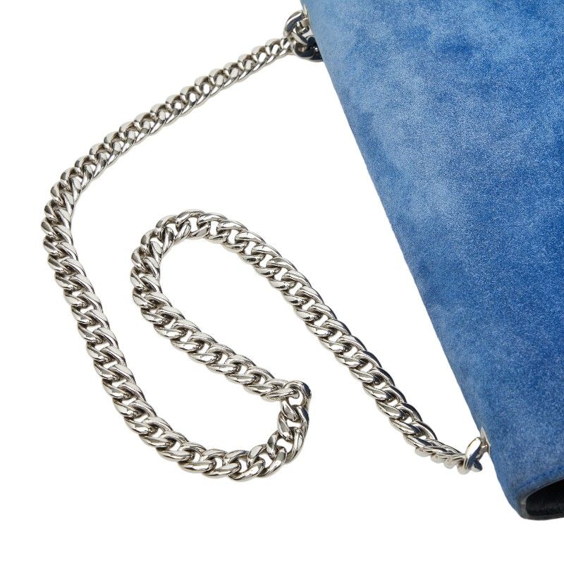 Celine Logo Chain Shoulder Bag Blue Suede Leather — view 8