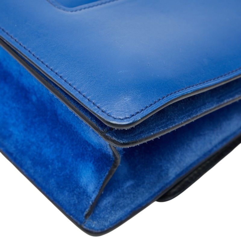 Celine Logo Chain Shoulder Bag Blue Suede Leather — view 6