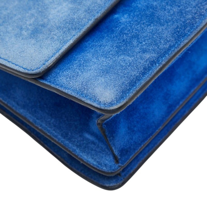 Celine Logo Chain Shoulder Bag Blue Suede Leather — view 5