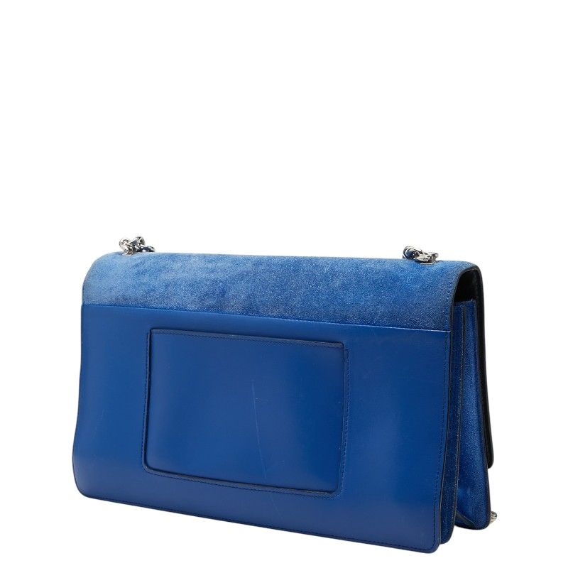 Celine Logo Chain Shoulder Bag Blue Suede Leather — view 2