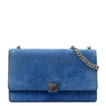 Celine Logo Chain Shoulder Bag Blue Suede Leather