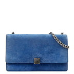 Celine Logo Chain Shoulder Bag Blue Suede Leather