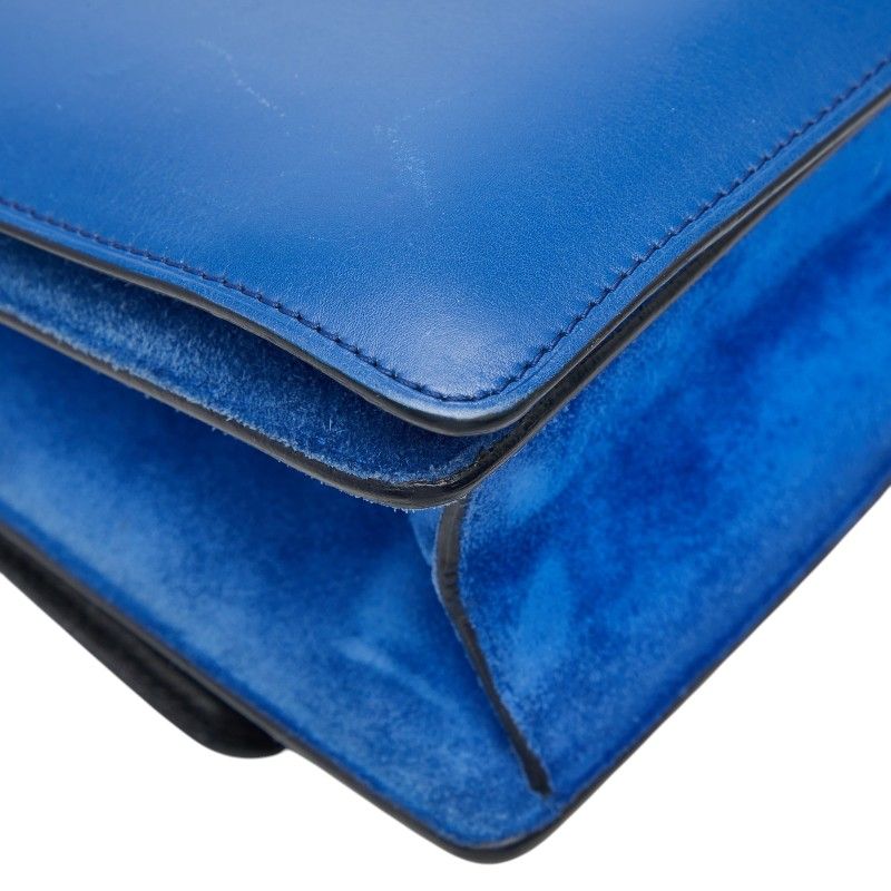 Celine Logo Chain Shoulder Bag Blue Suede Leather — view 7