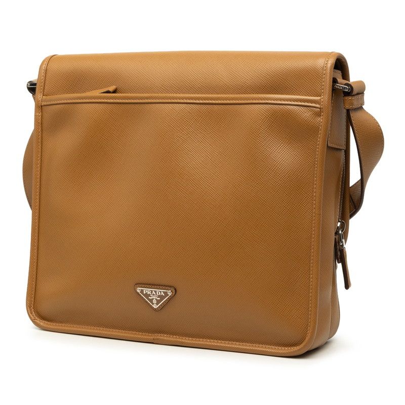 Prada Saffiano Crossbody Shoulder Bag Brown Leather — view 2