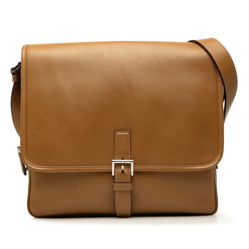 Prada Saffiano Crossbody Shoulder Bag Brown Leather