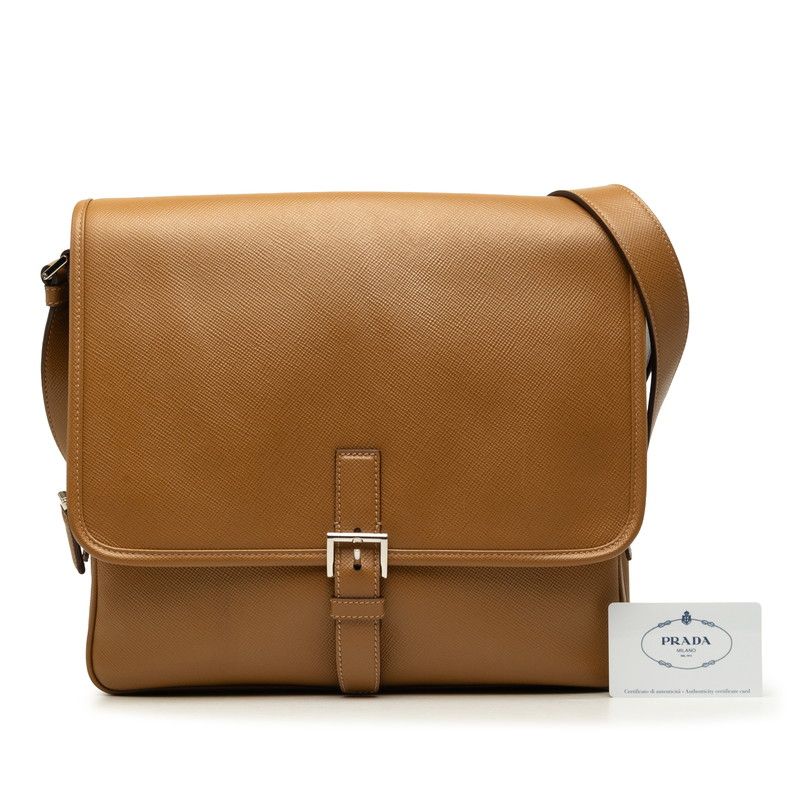 Prada Saffiano Crossbody Shoulder Bag Brown Leather — view 6