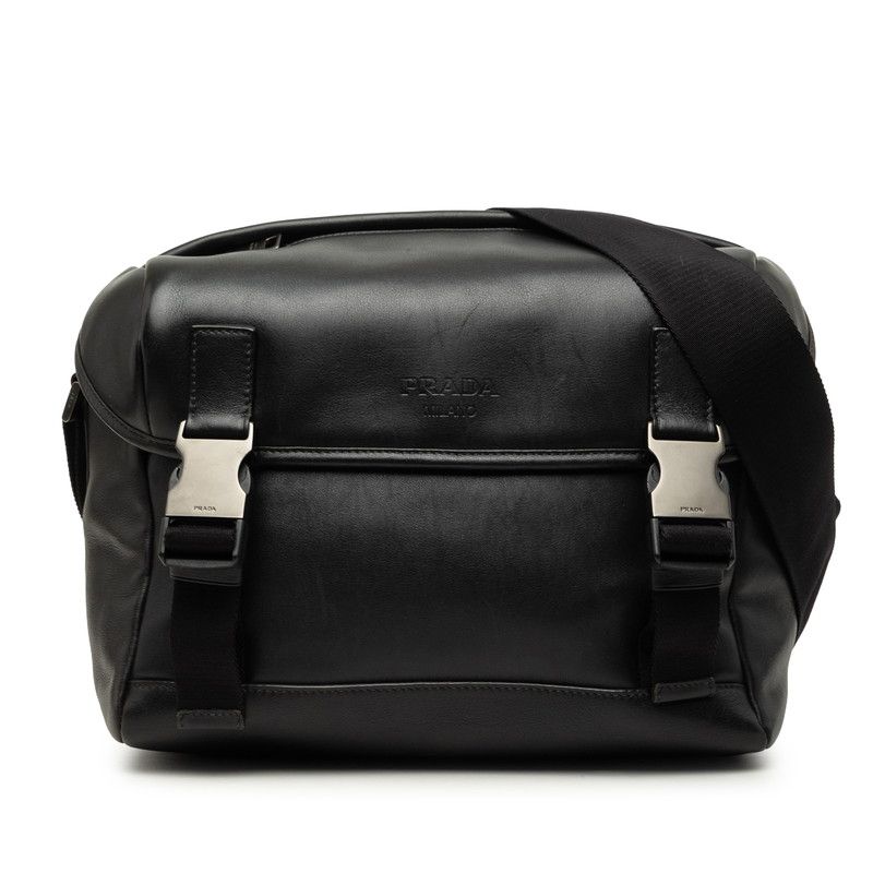 Prada Messenger Bag Crossbody Shoulder Black Leather