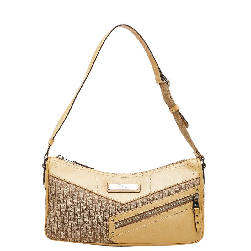 Dior Trotter Straight Chic Shoulder Bag Beige Canvas Leather