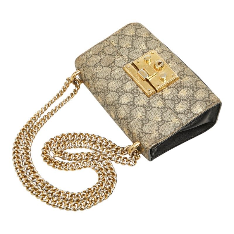 Gucci GG Supreme Padlock Chain Shoulder Bag Black Gold Leather — view 8