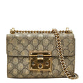 Gucci GG Supreme Padlock Chain Shoulder Bag Black Gold Leather