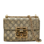 Gucci GG Supreme Padlock Chain Shoulder Bag Black Gold Leather