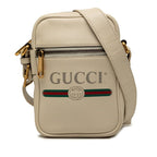 Gucci Logo Print Crossbody Shoulder Bag White Leather