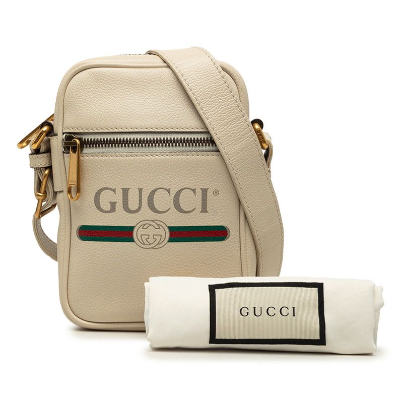Gucci Logo Print Crossbody Shoulder Bag White Leather — view 7