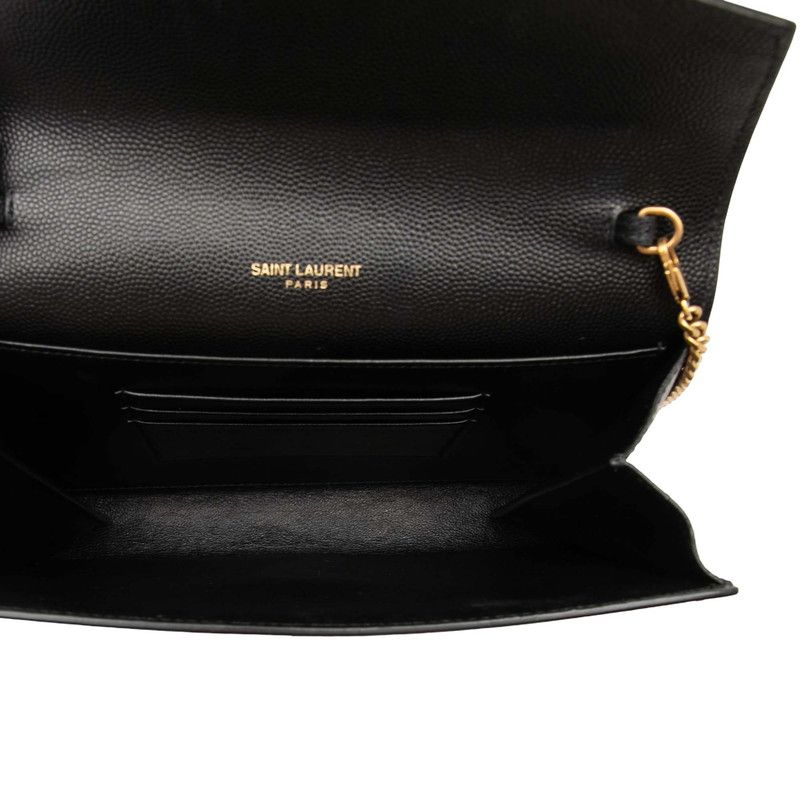 Saint Laurent Cassandra YSL Logo Chain Shoulder Bag Wallet Black Leather — view 4