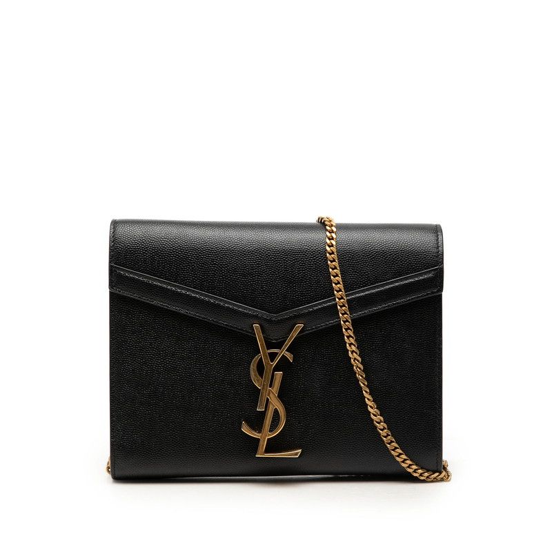 Saint Laurent Cassandra YSL Logo Chain Shoulder Bag Wallet Black Leather