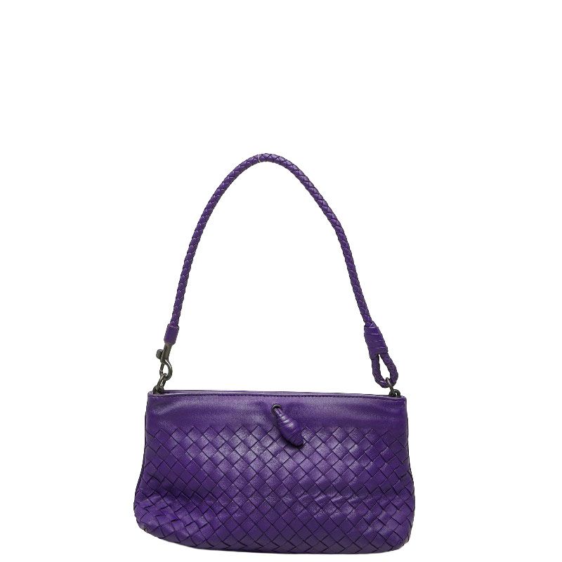 Bottega Veneta Intrecht Shoulder Bag Purple Leather