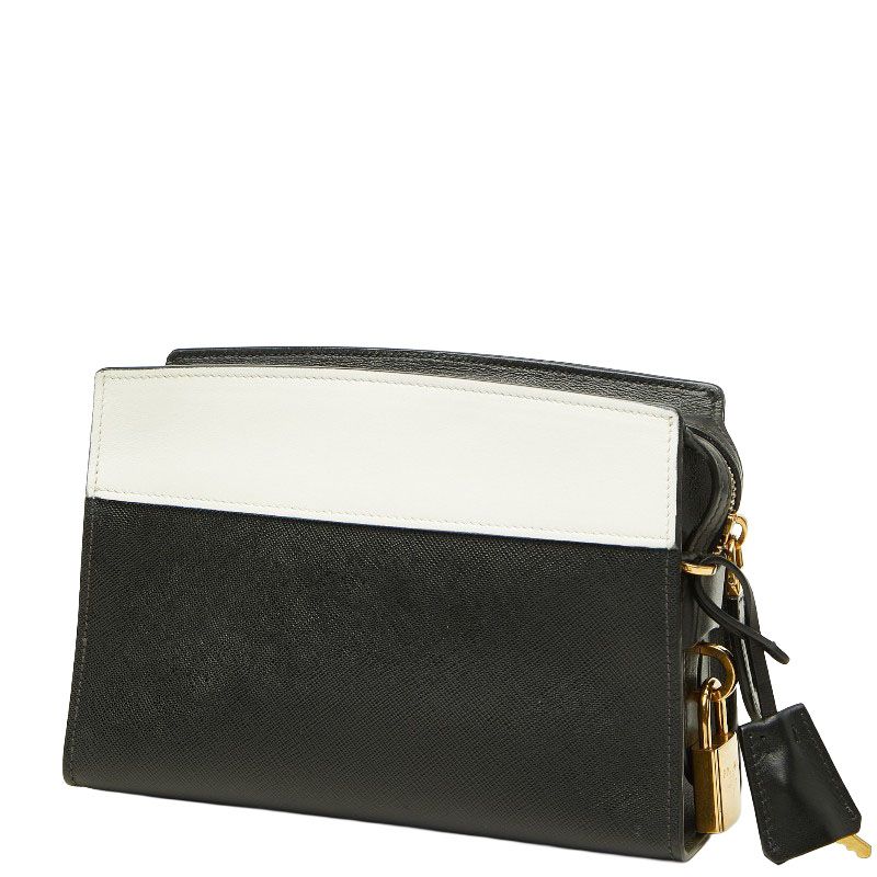 Prada Esplanade Crossbody Shoulder Bag Bicolor Black White Grain Calfskin — view 2