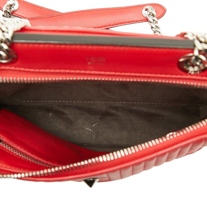 Fendi Dot Com Click Chain Shoulder Bag 8 Red Leather — view 8