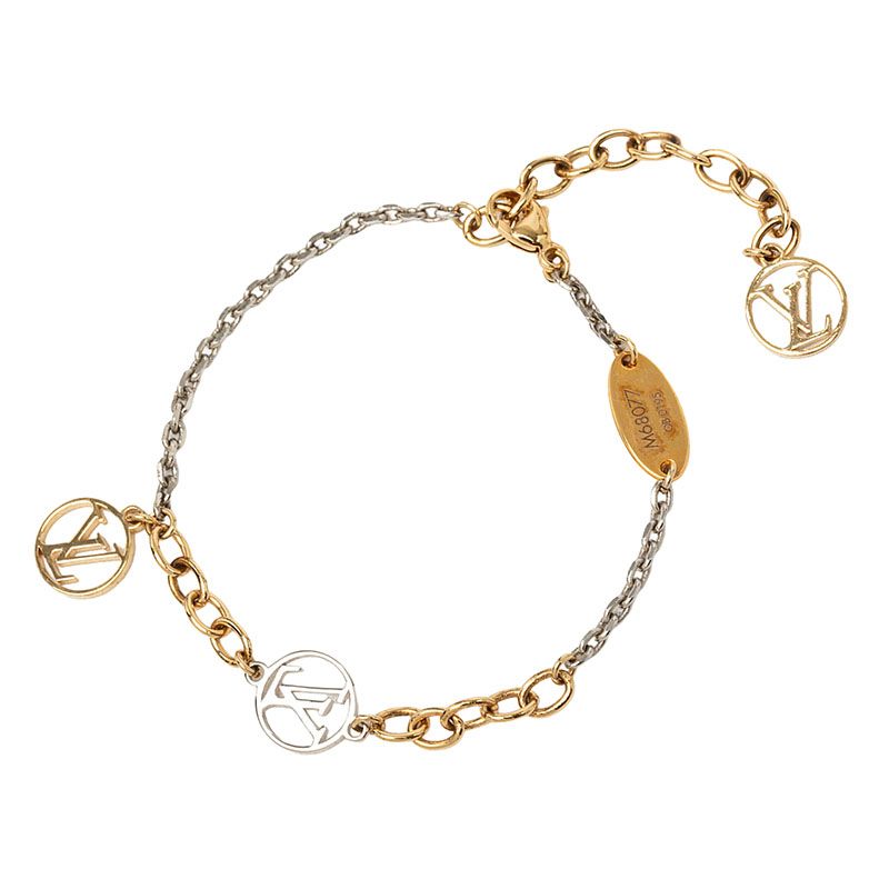Louis Vuitton Bracelet Logo Mania Chain Gold Silver Plated Metal