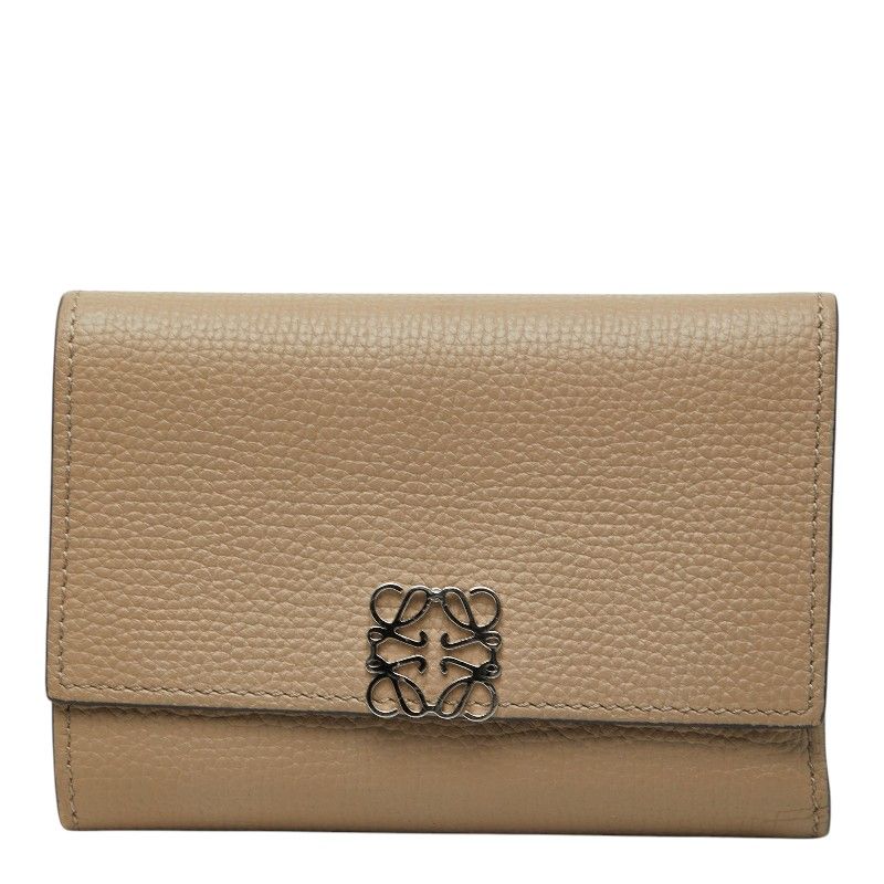 Loewe Anagram Vertical Small Wallet Trifold Beige Leather