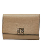 Loewe Anagram Vertical Small Wallet Trifold Beige Leather