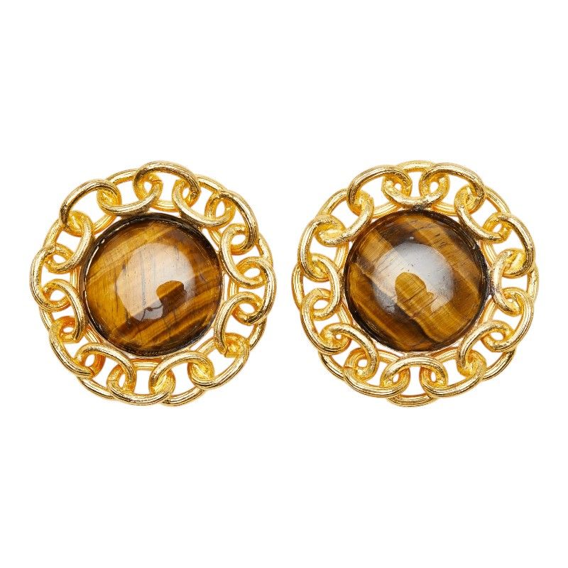 Chanel Circle Earrings Gold Brown Plated Tiger — view 2