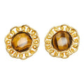 Chanel Circle Earrings Gold Brown Plated Tiger