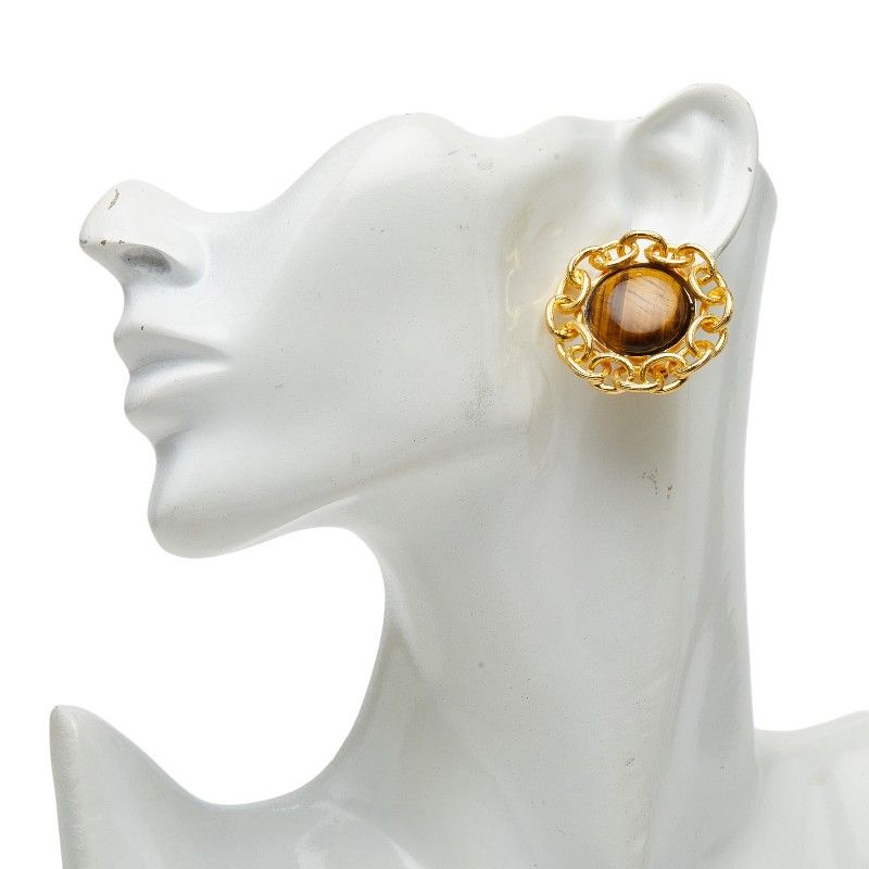 Chanel Circle Earrings Gold Brown Plated Tiger — view 5