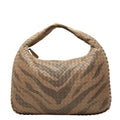 Bottega Veneta Intrecht Shoulder Bag Beige Brown Leather