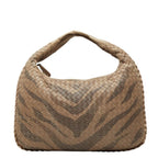 Bottega Veneta Intrecht Shoulder Bag Beige Brown Leather