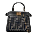 Fendi Zukka Nano Peekaboo Shoulder Bag Navy Canvas Leather